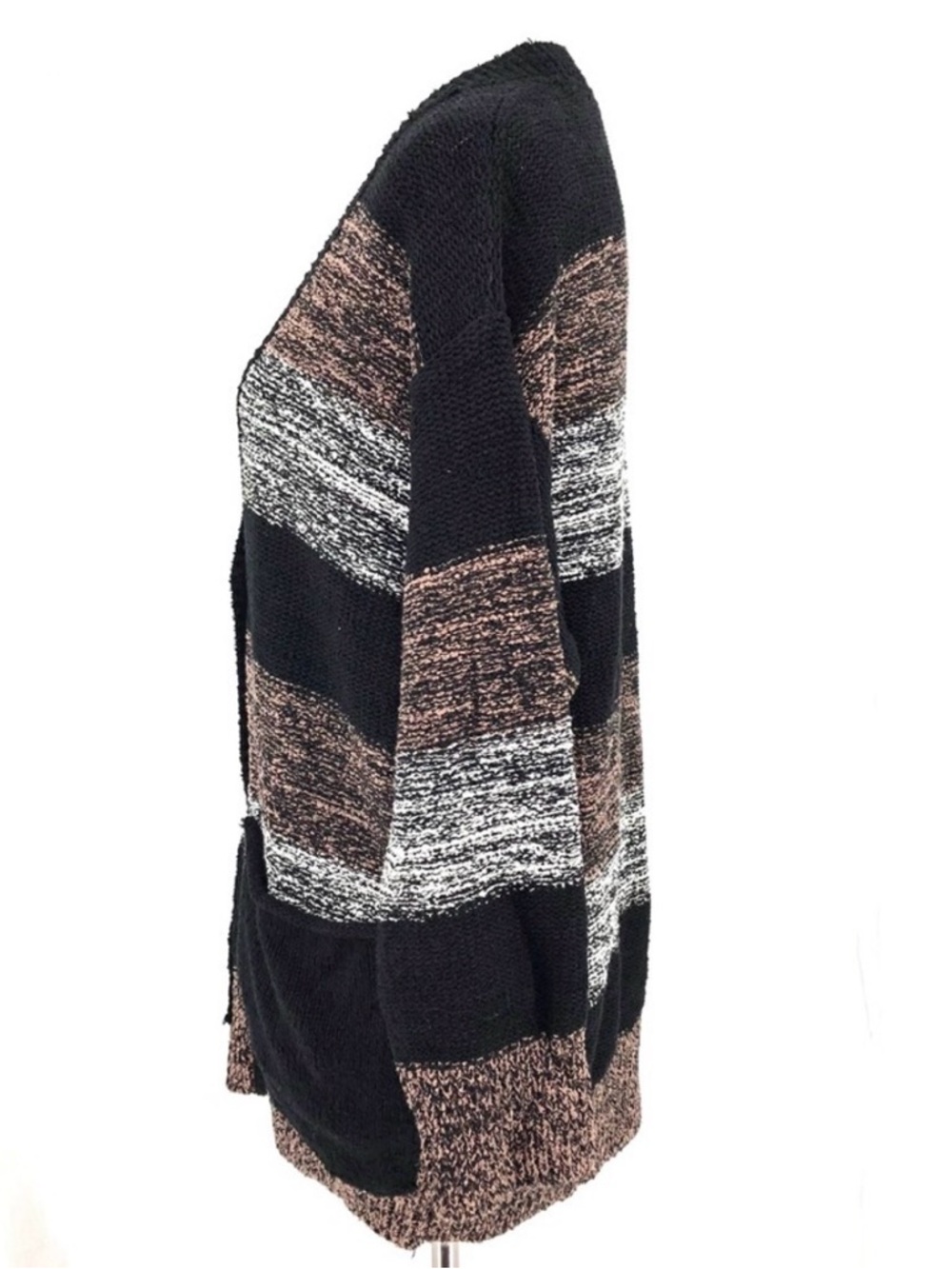 Free People Southport Beach Cardigan Black Mauve Color-Block Striped Oversized - Picture 4 of 7